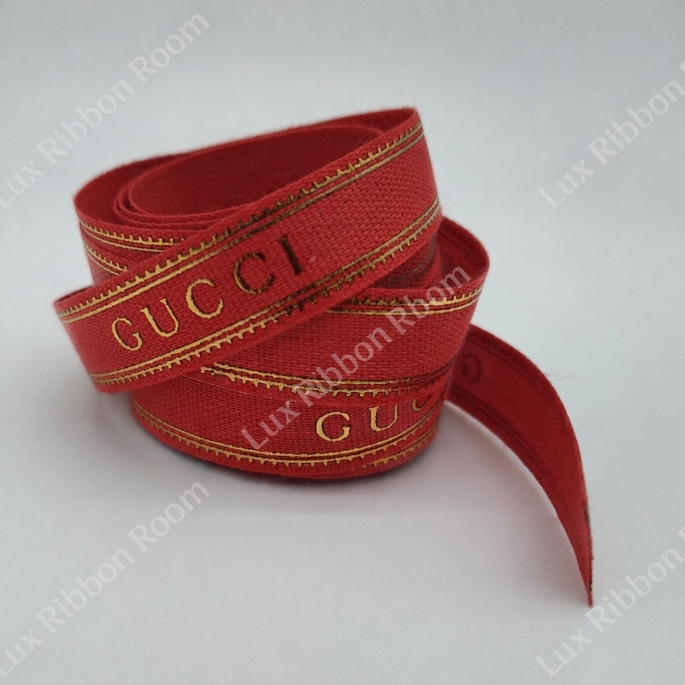 GUCCI Logo Ribbon Red & Gold Colorway Made in Italy Two (2) Yards - Picture 1 of 4